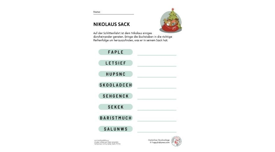 Wortpuzzle "Nikolaus Sack" DOWNLOAD