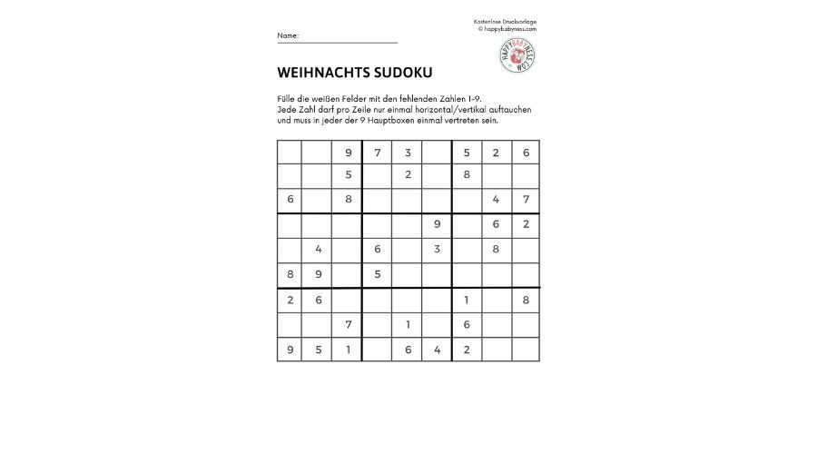 Rätsel "Sudoku mit Zahlen" DOWNLOAD