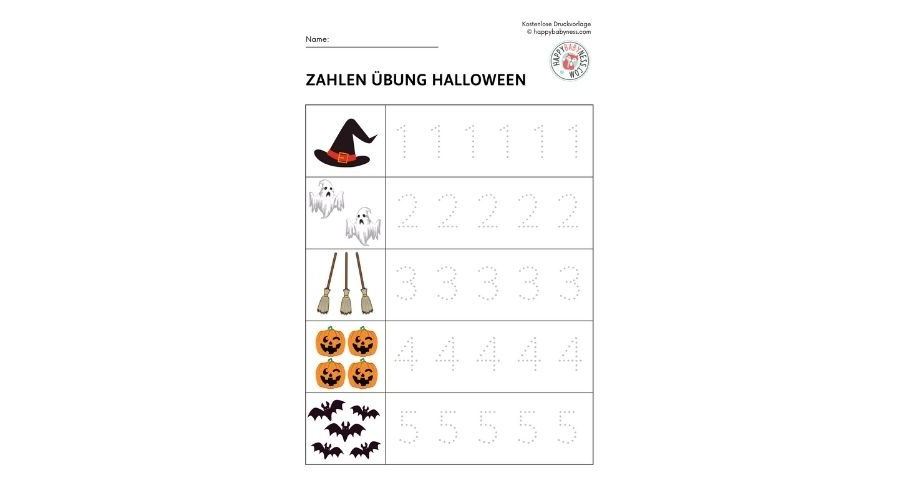 Übung Zahlen 1-5 "Halloween" DOWNLOAD